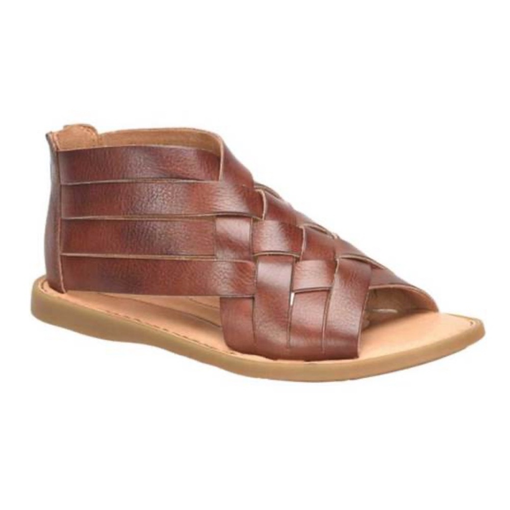 Born Iwa Woven Leather Sandal Brown Zip Back Open Toe Cushioned Women’s 10